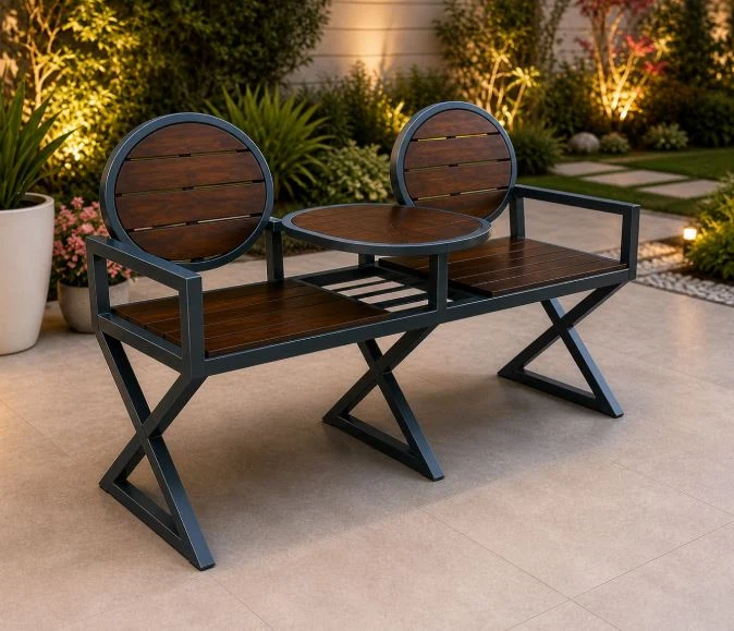 Garden bench with integrated centre table